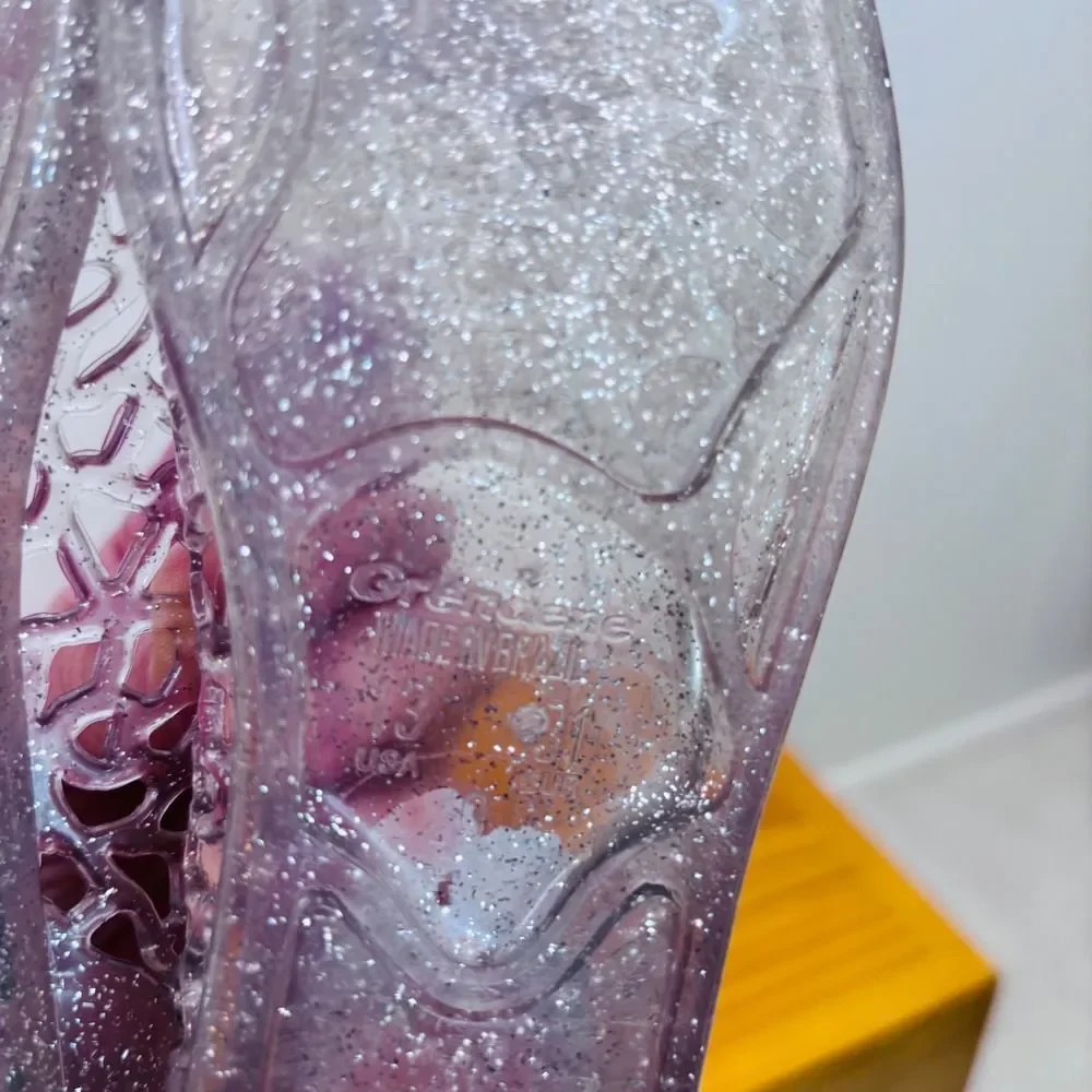 VTG‎ Y2K Grendene Jelly Flats Sparkle Flower Accent Shoes Girls Sz 13 Brazil
